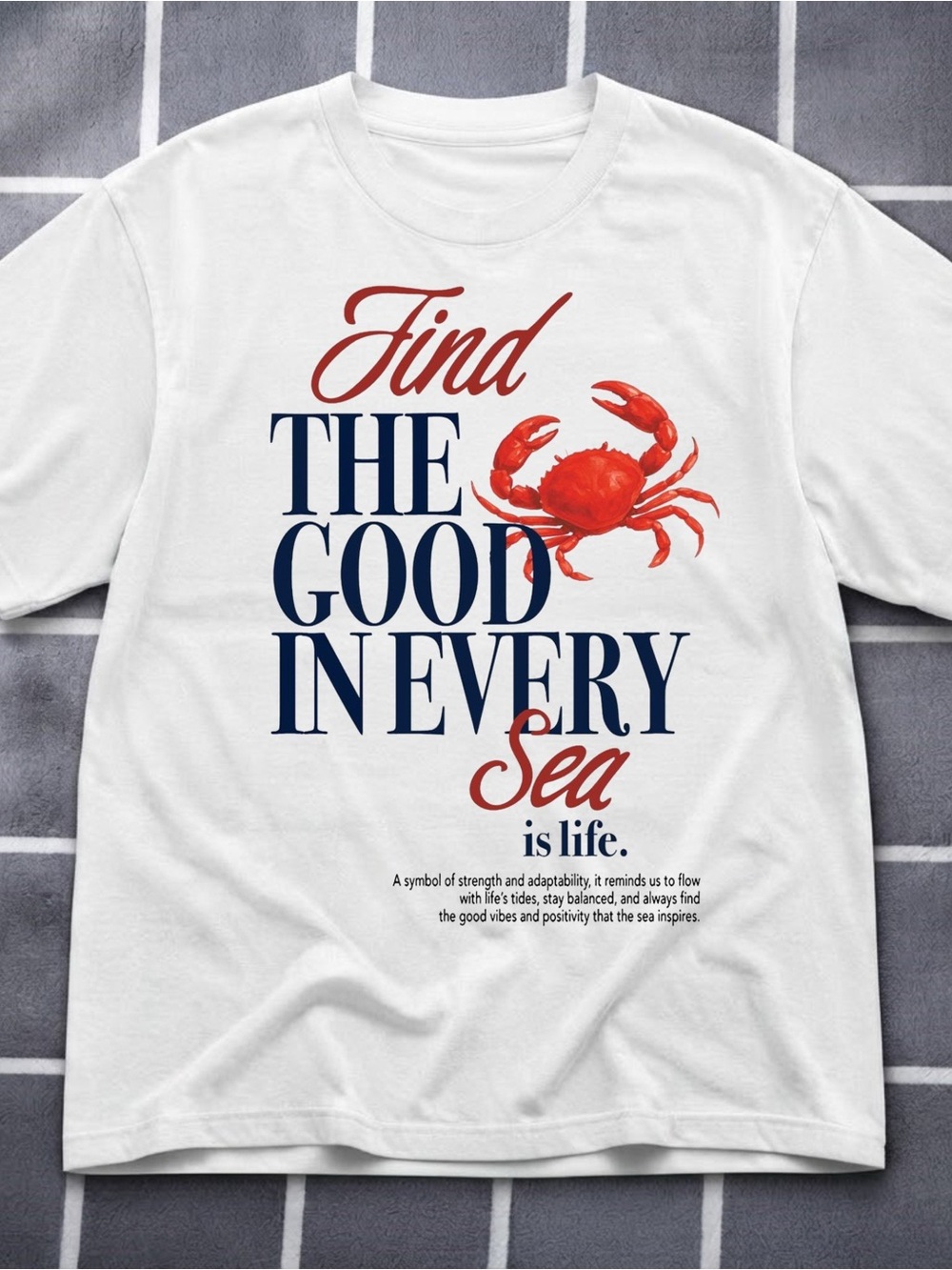 Gildan Graphic White Tee with Navy & Red Crab Design